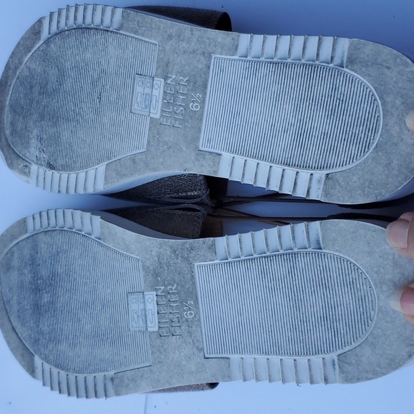 Eileen Fisher gold tone open toe loafer shoe hardly worn 6.5 slight wedge - Picture 5 of 7